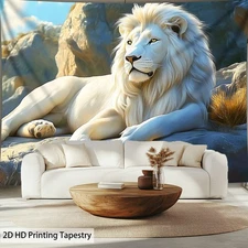HOME/1pc Ultra Large Size Majestic White Lion Aesthetics Print Tapestry Birthday