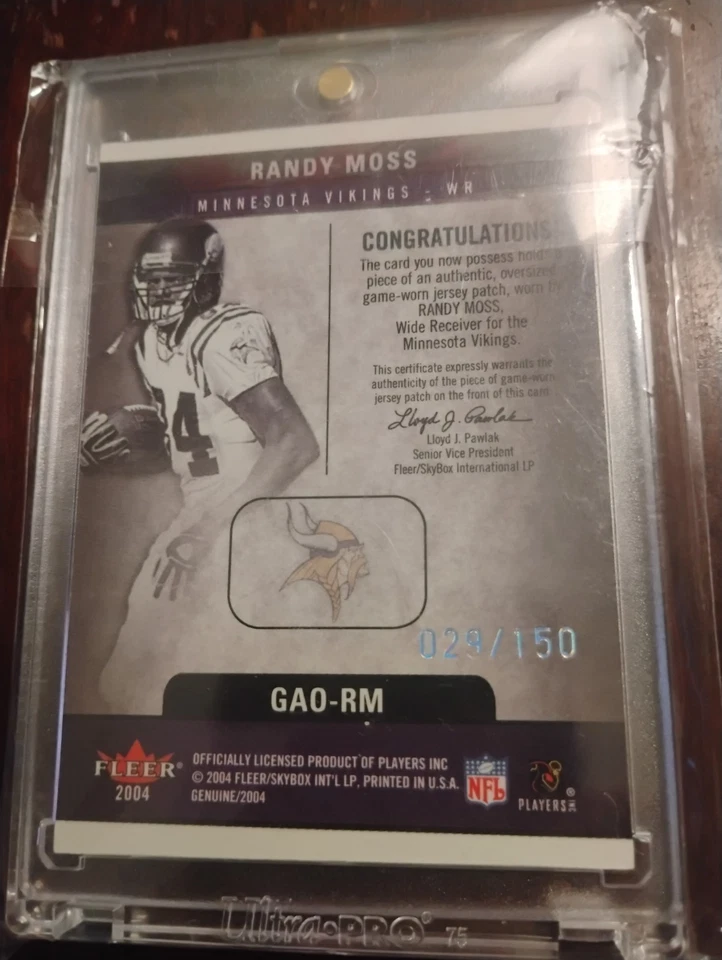 2004 Fleer Genuine Article RANDY MOSS Patch /150 - Image 2 of 2