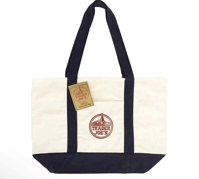 Trader Joe s Canvas Tote Eco Shopping Bag LARGE BLUE Limited Seasonal EditionNEW