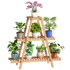 Plant Stand Bamboo for Indoor Outdoor Tiered Plant Shelf 8 Potted Flower Hold...