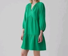 Gap Womens Gauze Tiered Dress Green  Pockets Knee Length Sleeve Size S Pettite