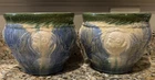 x2 Rare Antique Mccoy Pottery Green, Blue Cameo Jardeniere Planter Pots AS IS