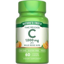 Vitamin C with Rose Hips 1000mg  60 Coated Caplets  Vegan, Non-GMO  Gluten...