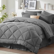 King Comforter Set Grey - Bed in a Bag King Size 8 Pieces, All Season Bed Set,