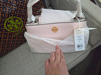 Tory Burch Britten Satchel Pink Small Top Handle Gold Hardware Logo