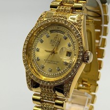 ELGIN Quartz Gold Rhinestones Day and Date Men Wristwatch