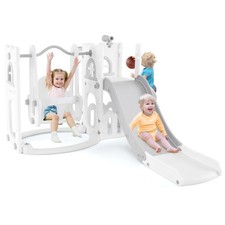 7 in 1 L-shaped Toddle Swing and Slide Set Playset Grey+White