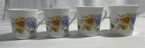 4 Corelle Corning Summer Blush Pansy Coffee Tea Cups Mugs USA *Microwave Safe*