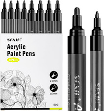 Acrylic Black Paint Pens - 8 Pack 2-3MM Medium Tip 0.7MM Extra Fine Black Perm