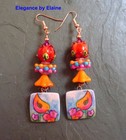 Orange Birdie Earrings  Colorful Handmade Flowers Birds Nature Garden Spring — photo 2