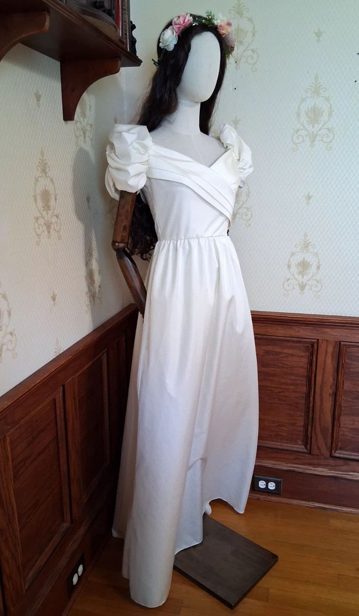 puff sleeve empire waist wedding dress Empire Waist Satin Draped Puff Sleeve Ball Gown Bridal Dress