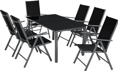tectake Gartenmöbel Set Aluminium 6 Stühle + Glastisch 