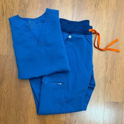 Figs XXS Casma Top XS Zamora Jogger Pants Alps Blue Scrubs Limited Edition