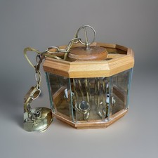 Wood & Smoked Glass Panel Hanging Pendant Swag 5 Lights VTG Mid Century Modern