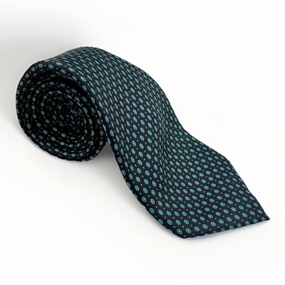 Pertini Silk Tie Handmade Italy Navy Green Geometric Neat Pattern 58x3 Classic