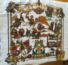 Hermes Carre 90 AU FIL dela SOIE Silk Thread Silk Scarf White Japan