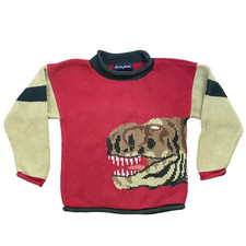 Y2K Molly Goggles Kids Dinosaur Sweater T Rex Graphic Hand Knit Cotton Peru 6
