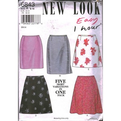 New Look 6843 Sewing Pattern Women Skirt 5 Styles Sz 8-18 Easy 1 Hr Pencil ALine