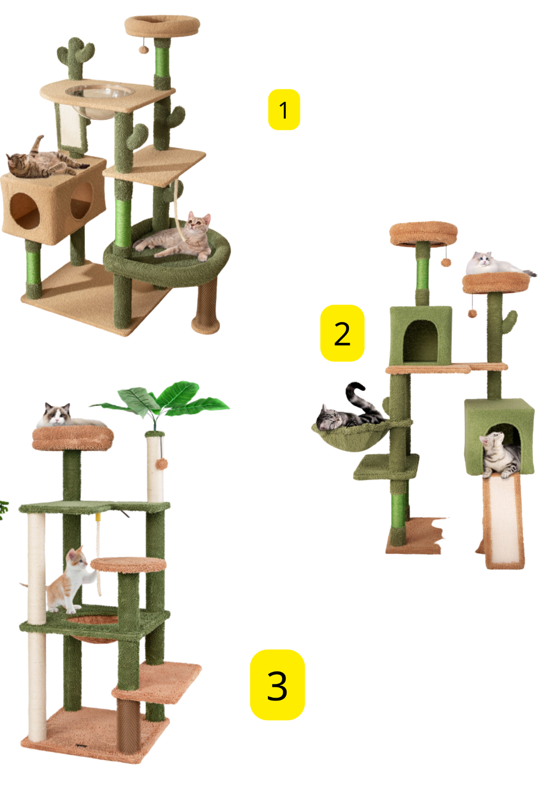 59 Inch Multilevel Cactus Kitty Activity Center with Scratching Posts Toy