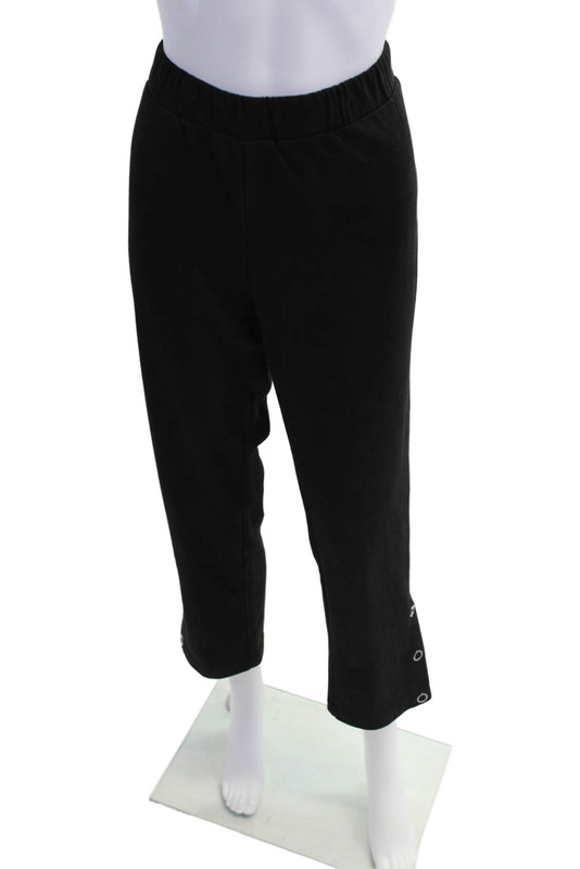 209 Wst 38 Womens Cotton Elastic Waistband Straight Leg Casual Pants Black Size