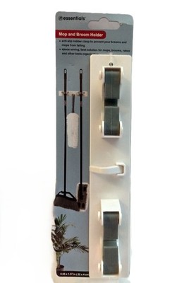 Essentials Anti Slip  Adhesive Back Mop And Broom Holder Wall Mounted White