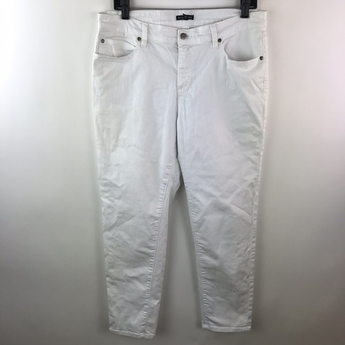 EILEEN FISHER White Denim Cotton Blend Flat Front Slim Fit Ankle Long Pants 12