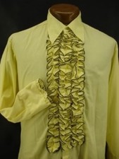 VINTAGE RUFFLED TUXEDO TUX SHIRT RETRO YELLOW with BLACK MADE IN USA NEW NOS
