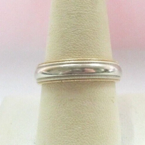 L@@K Double Milgrain Solid 14K Yellow & White Gold Wedding Band  sz 9.75 MEN - Image 2 of 4