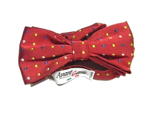 Papillon uomo seta farfalla a pois multicol bowtie rosso marrone vino oro grigio - Imagen 3 de 10