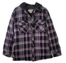 Boston Traders Lined Plaid Flannel Shirt Jacket Mens Medium HOODED SMOKE FREE