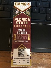 2018 FLORIDA STATE SEMINOLES VS WAKE FOREST COLLEGE FOOTBALL TICKET STUB 10/20