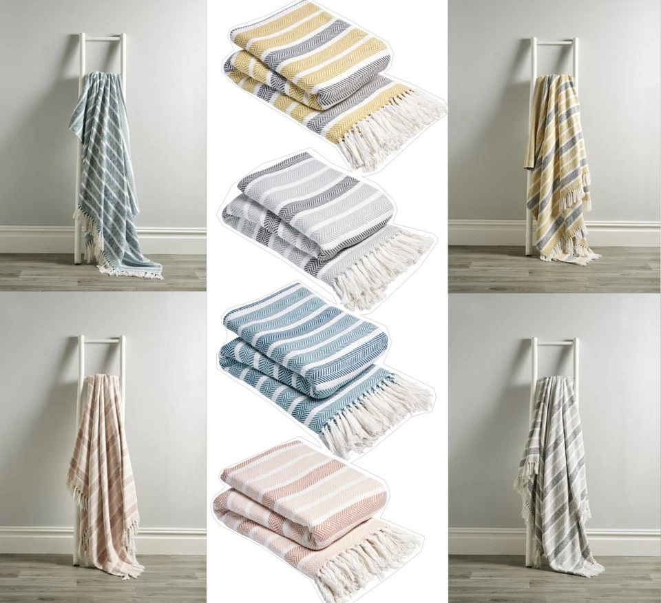Zara Herringbone Cotton Settee Chair Sofa Bed Throw Blanket Cover Bedspread - Image 1 of 1