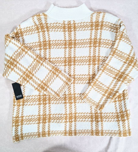 A.N.A Women's Plus White & Gold Mock Neck Long Sleeve Stretch Sweater sz XXL NWT - Picture 4 of 8