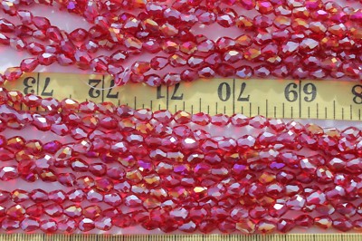64 Loose Beads 8x5mm  Electroplate Trans Ruby Red  Glass Faceted Teardrop Beads