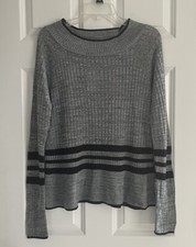 Roz & Ali Y2K Ribbed Knit Sweater Top Large Gray Black Made In USA NWT