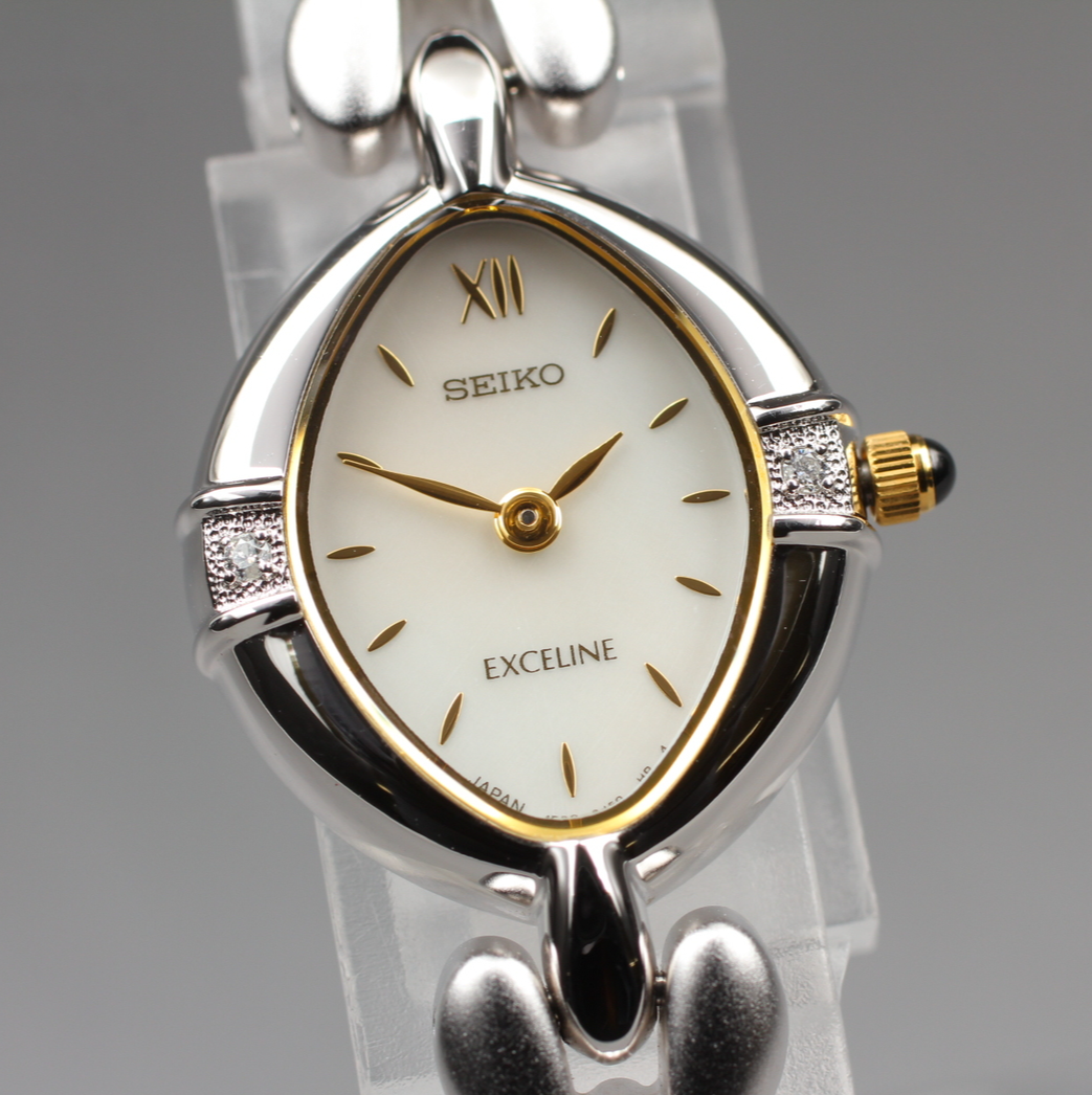 Seiko Exceline 1F20‑6B60 シルバー ゴールド Seiko Exceline Diamond 1F20-6B60 Vintage Women's Watch in