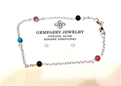 Sterling Silver Natural AMETHYST Gemstone Beaded Anklet...Handmade USA - Picture 1 of 3
