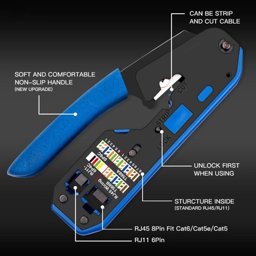 Herramienta Rj45 Destripador de cable engarzadora de red para conector Cat6/5E/5 Rj11/12 - Imagen 2 de 12