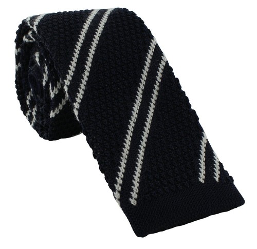 Michelsons of London diagonal stripe skinny silk & wool knitted tie - Picture 2 of 14