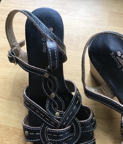 SPRING STEP WOMEN’S BLACK LEATHER SANDALS - Picture 4 of 12
