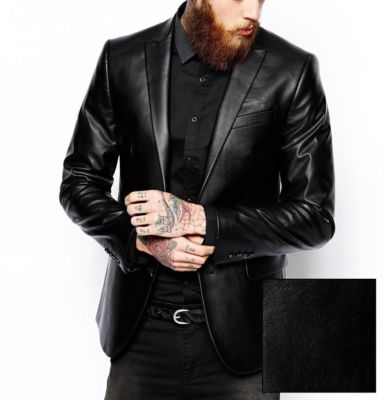 Men's Genuine Lambskin Leather Blazer Two Button Black Coat Casual Formal Suit