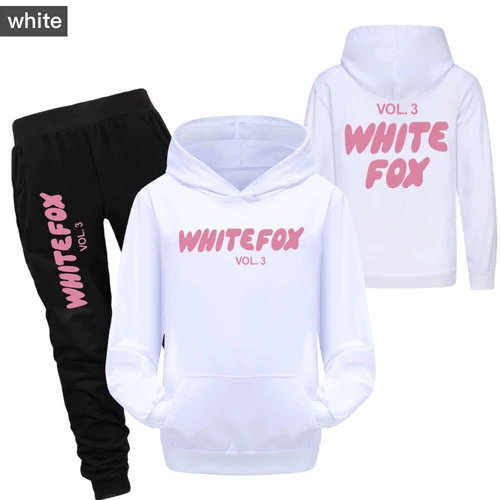 Kids Casual Hoodie Trousers Tracksuit Set White Print Fox Jumper Top+Pants Suits - Picture 5 of 37