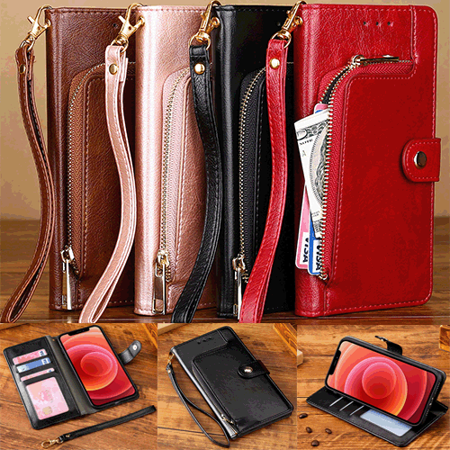 Leather Zipper Card Wallet Phone Case For Nokia 2.2 3.2 4.2 7 Plus 1 Plus 3.4 - Picture 1 of 16