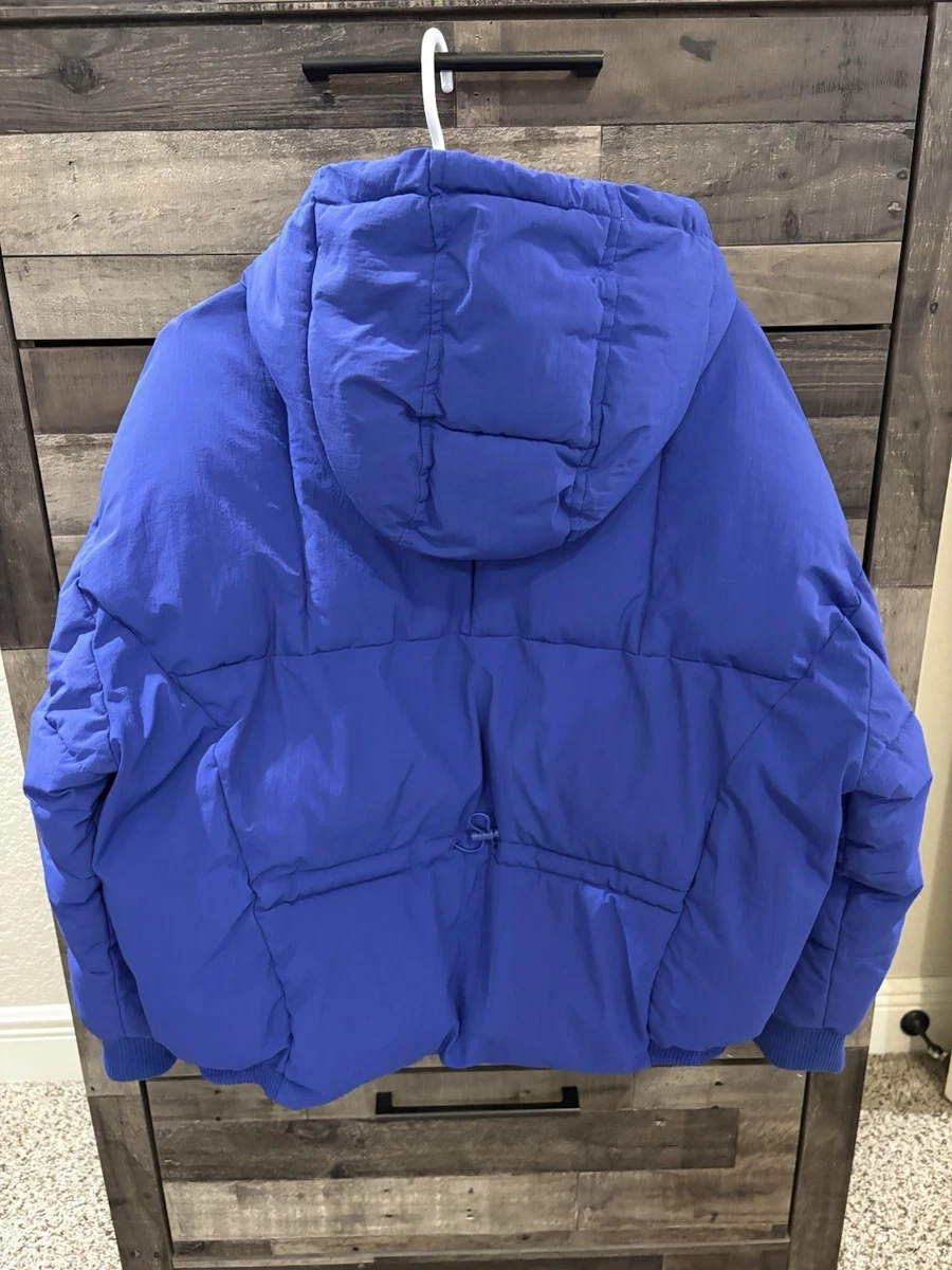 Levi’s Women’s Cinch Waist Hooded Puffer Jacket Royal Blue Size L Excellent