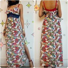Retro 90s does 70s Rainbow Psychedelic Groovy Floral Maxi Dress S/M