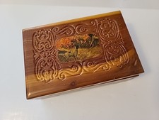 Vintage Wood Carved Trinket Jewelry Box W/ Dog 8x5x3