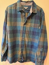 Eddie Bauer Flannel Shirt Men's Size XL Green/Blue Plaid Classic Fit Button Down