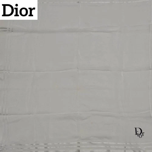 Foulard Christian Dior en soie gris motif carreaux trott,4x25,6 fabriqué au Japon
