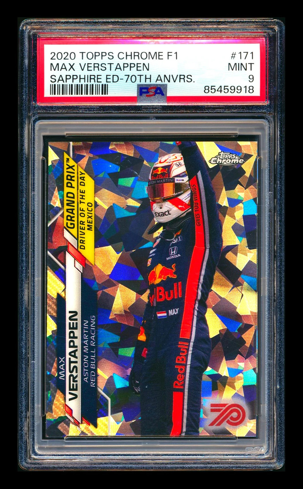 2020 Topps Chrome Sapphire F1 #171 Max Verstappen RC 70th Refractor #03/70 PSA 9 view 1