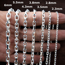 Solid 925 Sterling Silver Italian Anchor Cable Chain Necklace Diamond Cut Italy Solid 925 Sterling Silver Italian Anchor Cable Chain Necklace Diamond Cut Italy